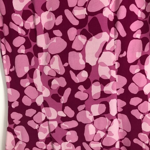 BCBGMaxAzria Pink Abstract Camo Shortsleeve 1/4 Button Midi Dress w/ belt M - Picture 13 of 16